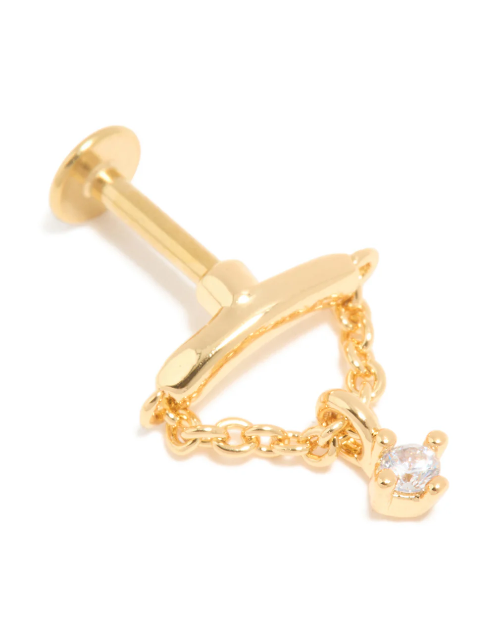 Gold Plated Surgical Steel Cubic Zirconia Chain Single Flat Back Stud