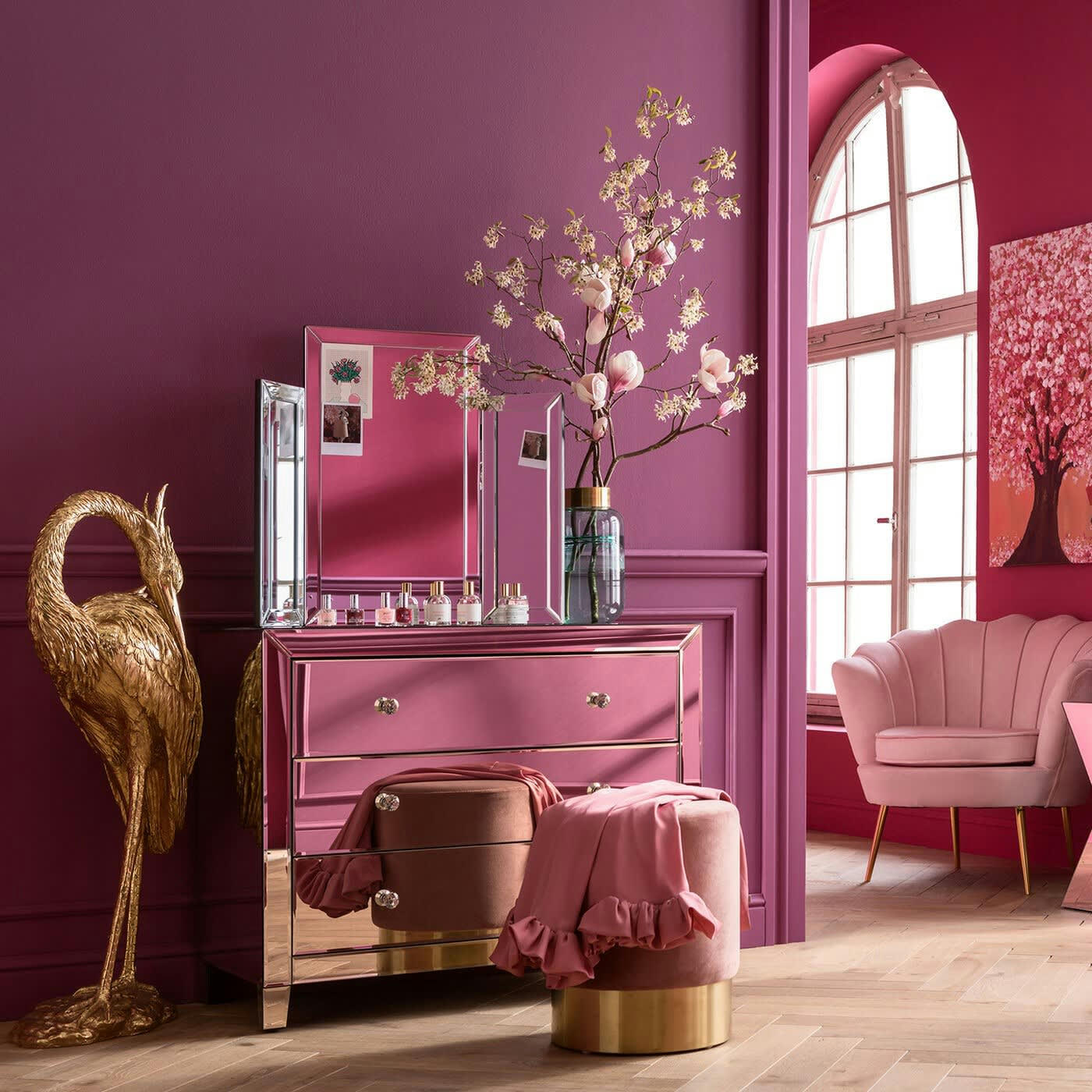 LUXURY CHAMPAGNE - Commode 3 tiroirs en verre miroir doré