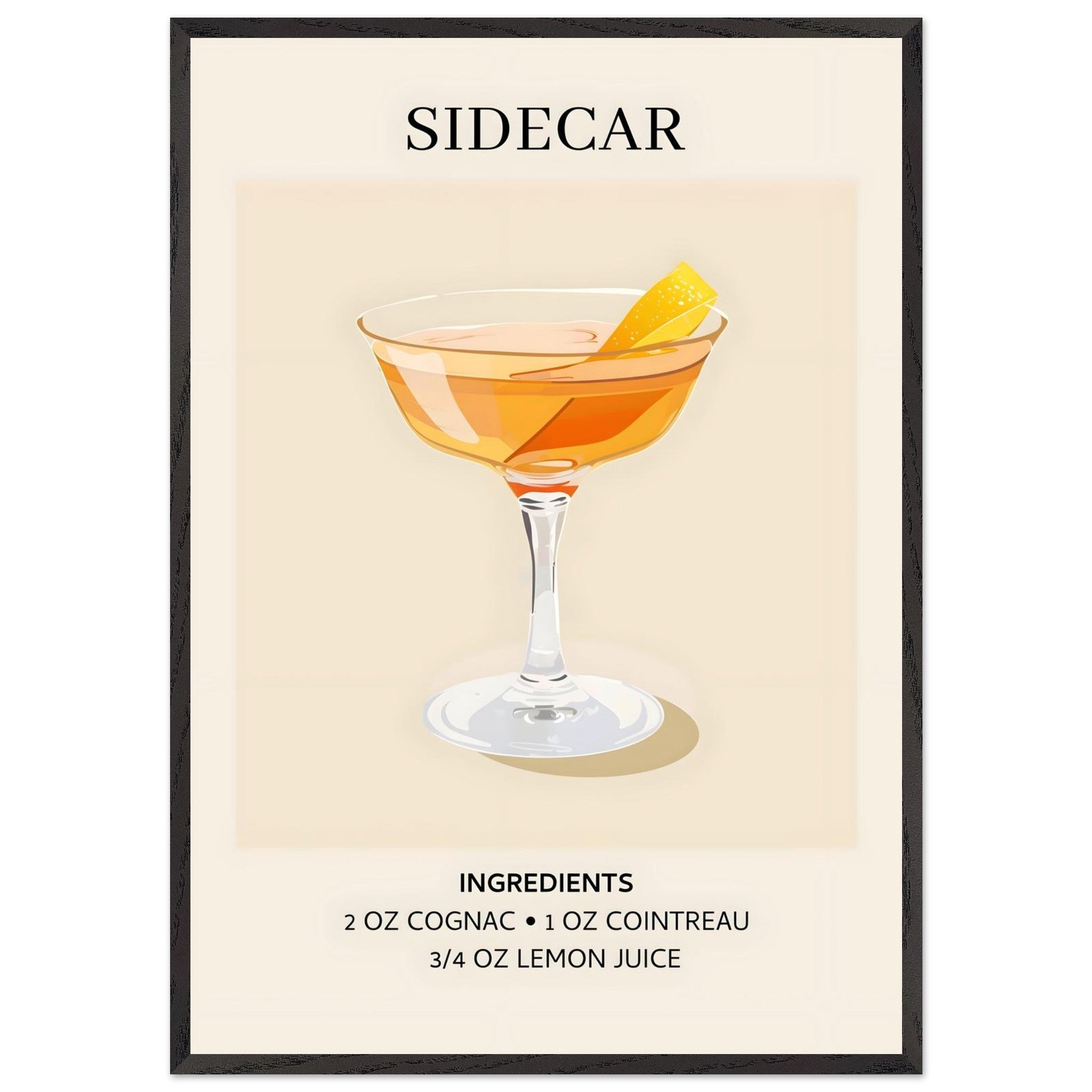Artfulprints Poster met Lijst Sidecar cocktail I - Ingrediënten  - 70x100 cm - Oranje