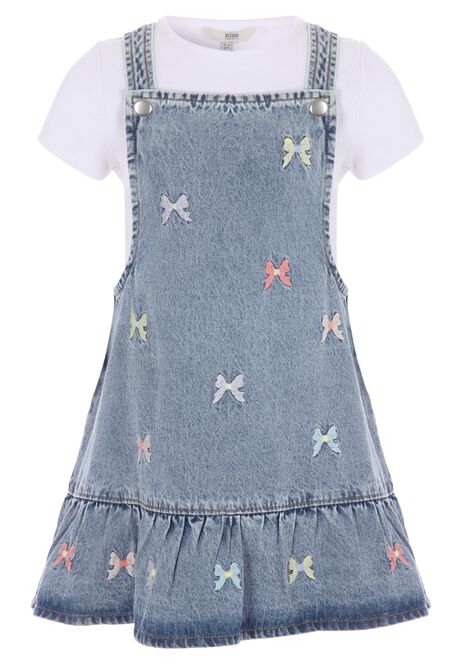 Younger Girls Blue Denim Bow Dress & T-Shirt Set