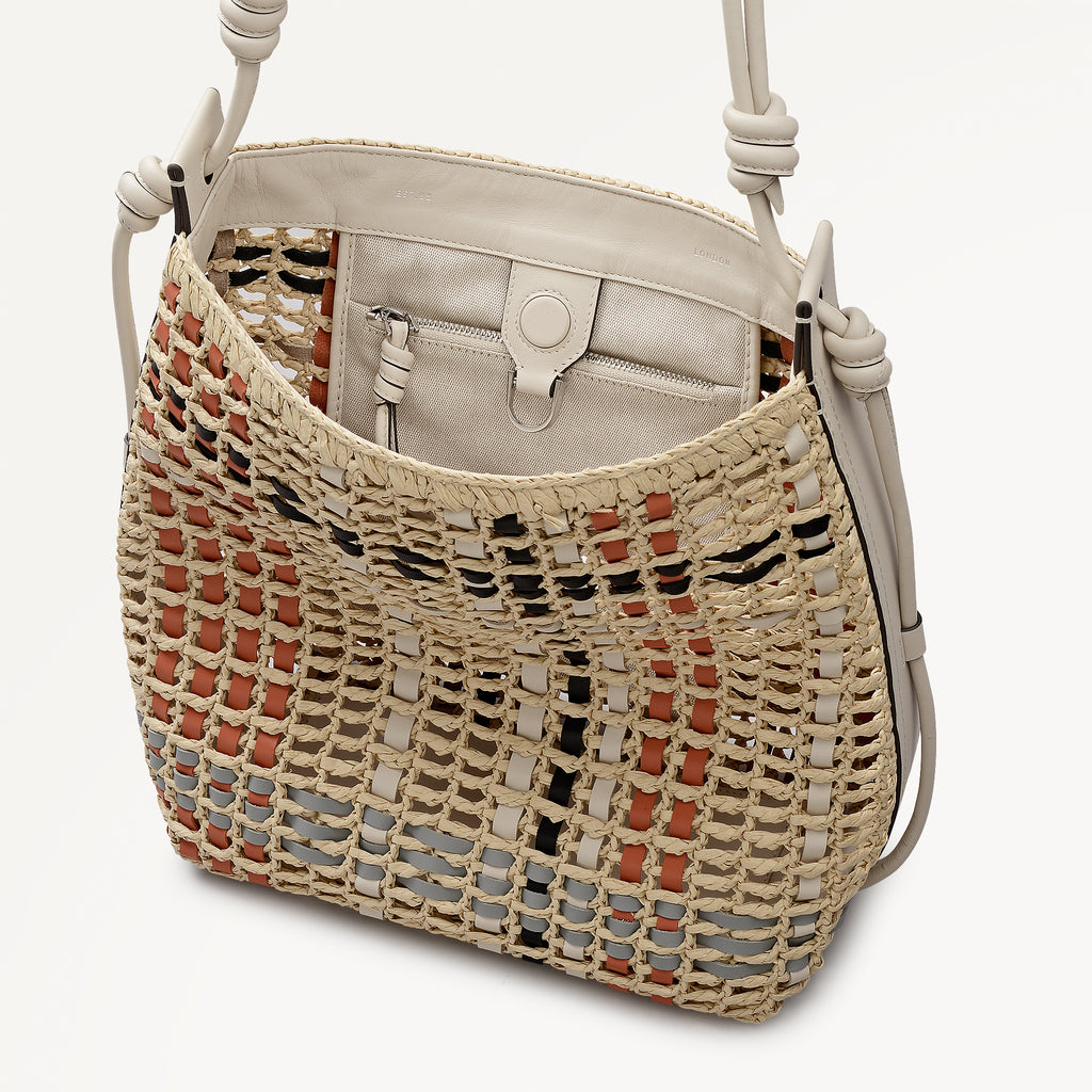 The Camden - Raffia Check - Medium Open Top Shoulder