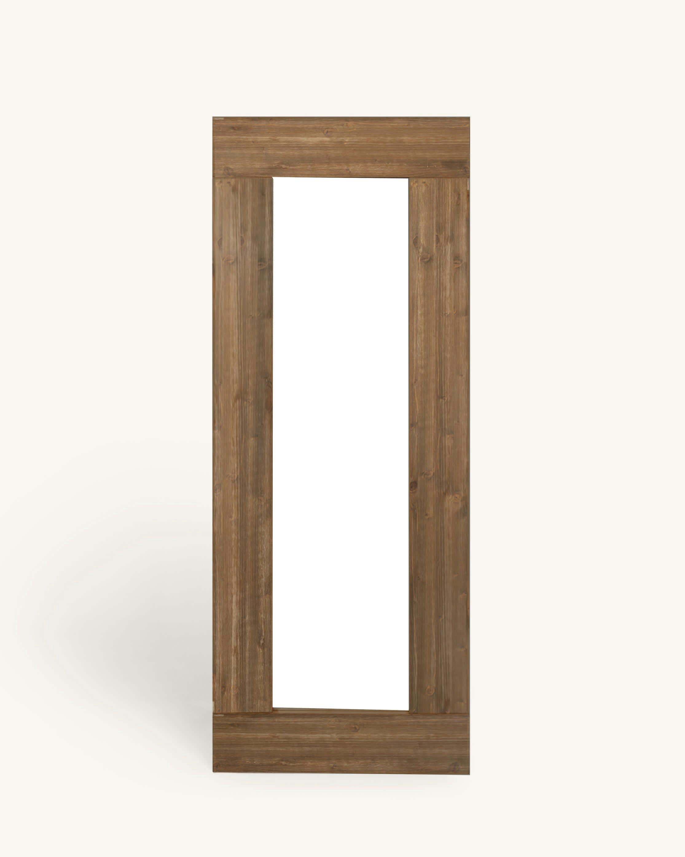 AMARIE - Miroir intégral en bois d'épicéa de couleur marron vieilli 165 cm