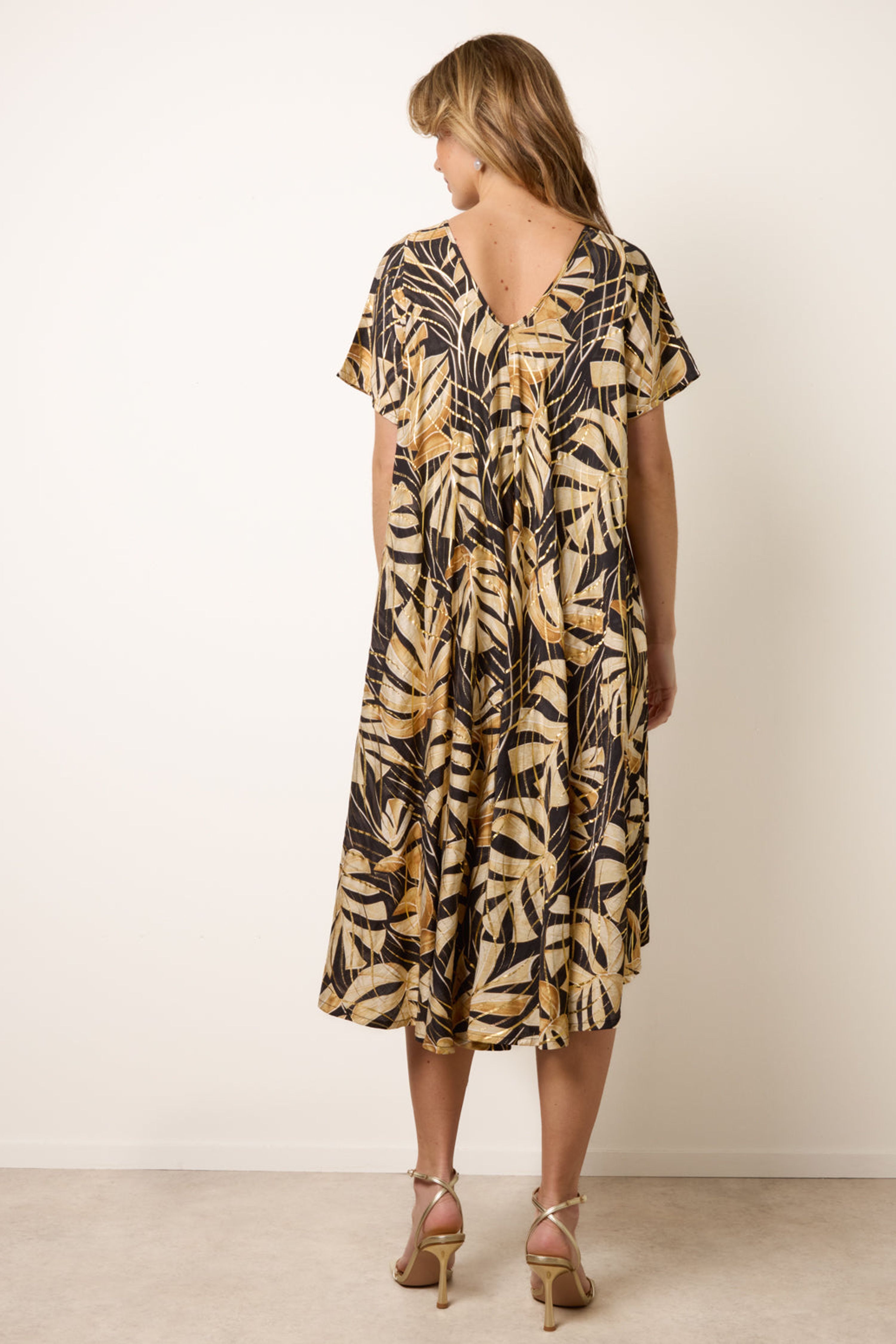 Blue Vanilla Black Topical Print Kimono Style Oversized Dress