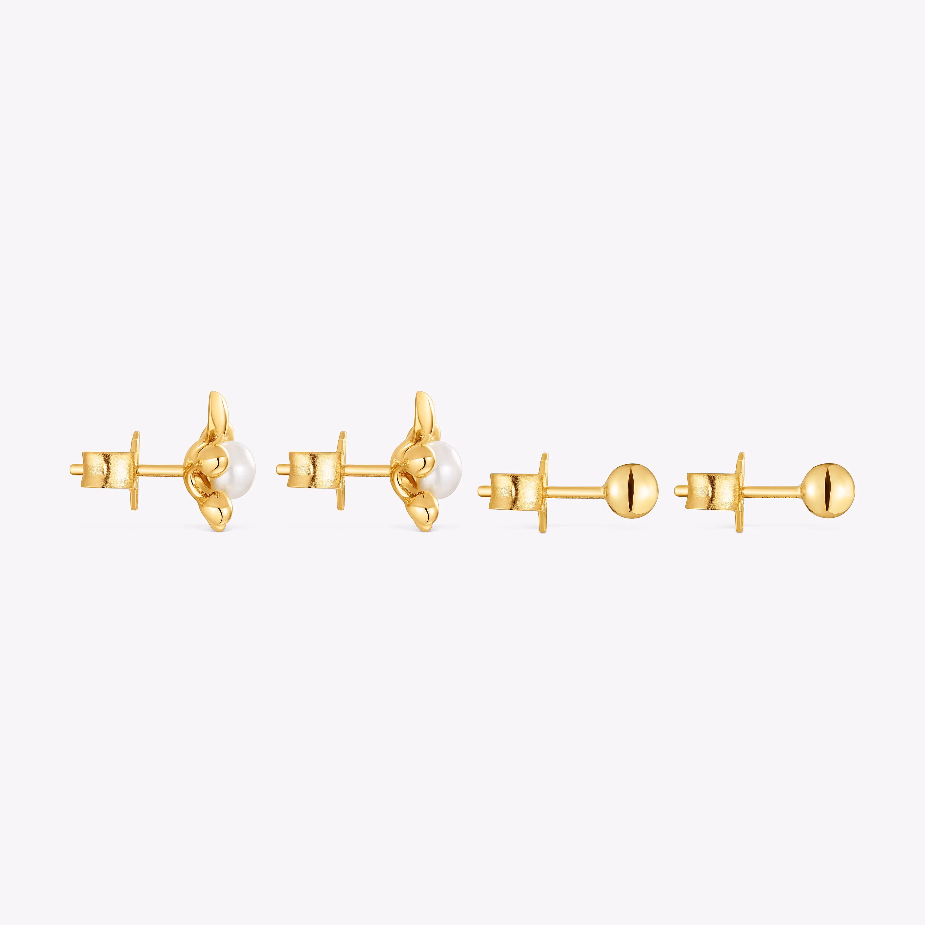 Pack de pendientes con baño de oro 18 kt sobre plata motivo tortuga y perlas cultivadas Virtual Garden