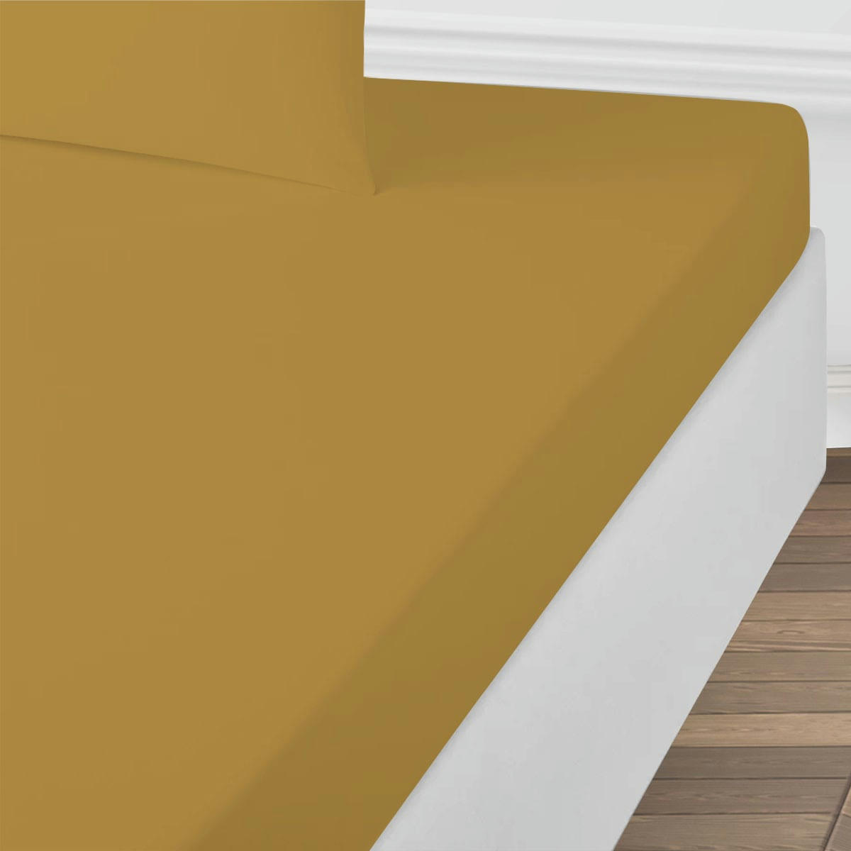ESSENTIEL - Drap housse coton  uni miel 140x200cm