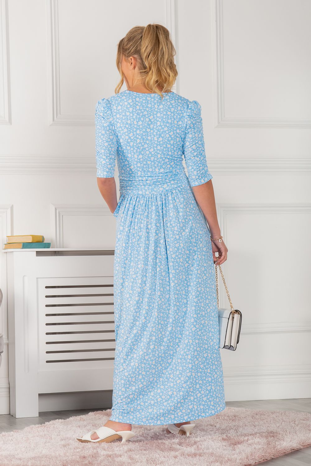 Jolie Moi Elenora Ruched Sleeve Maxi Dress