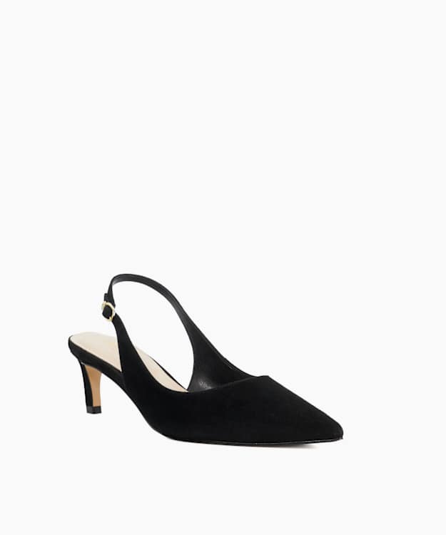 Celinna Black - Wide Fit Kitten Heel Sling Backs