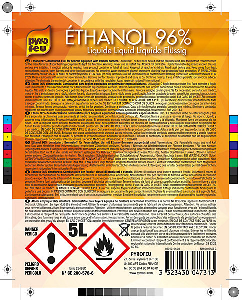 Ethanol liquide 96% bidon de 5 litres