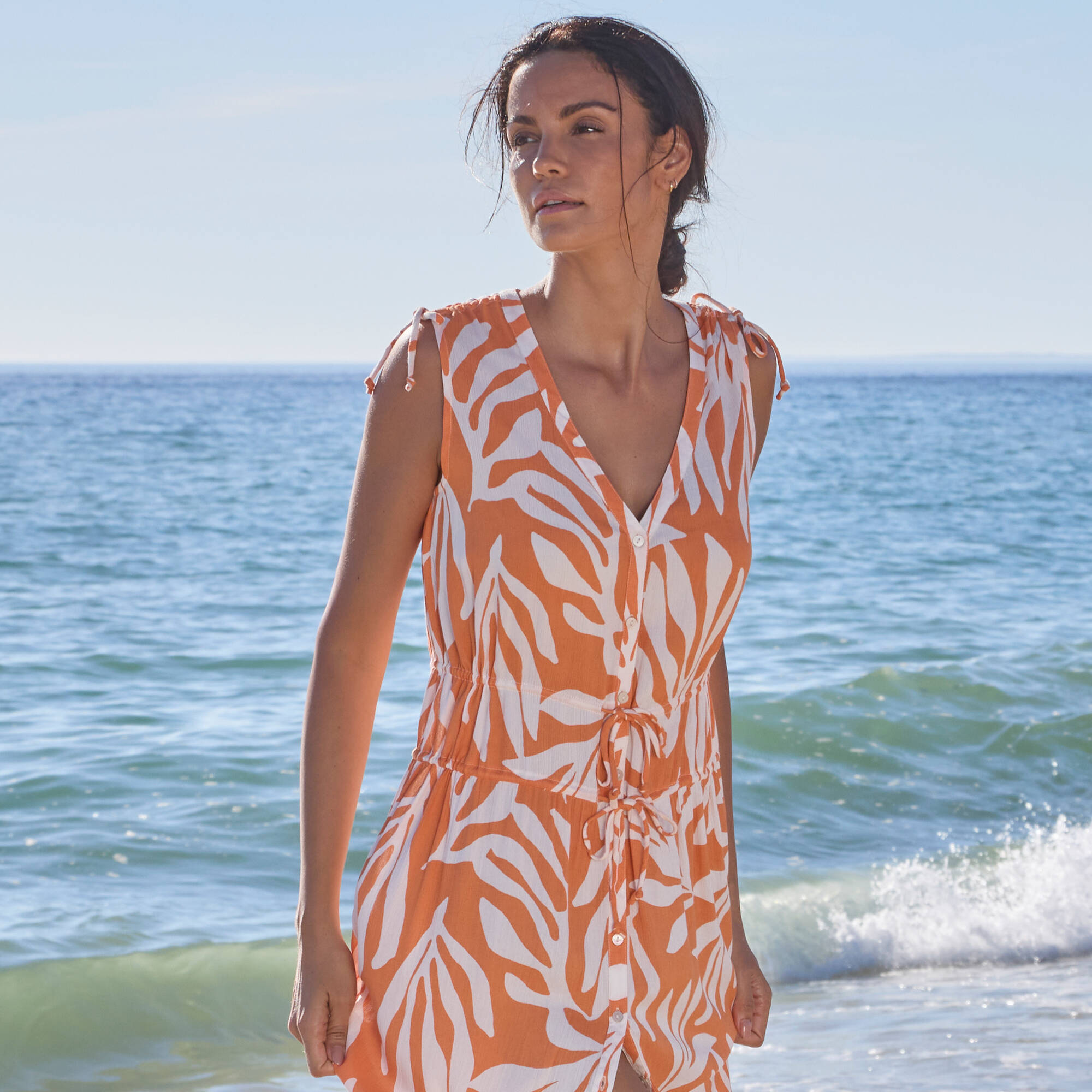 Robe de plage imprimée, crépon