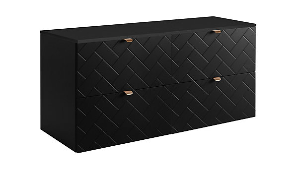 Meuble de salle de bain, Noir Mat, 120 x 57 x 46 cm, poignées dorées