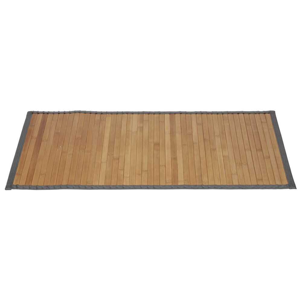 Tapis de salle de bain bambou marron à bordure grise