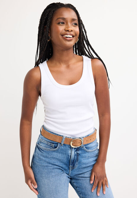 Womens White Cotton Rich Stretch Vest Top