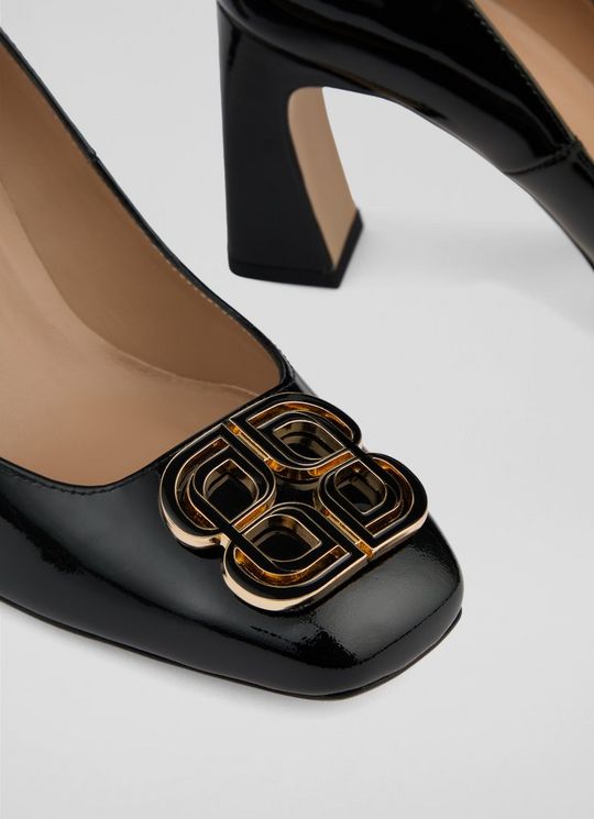 Truly Patent Black Motif Court Shoes