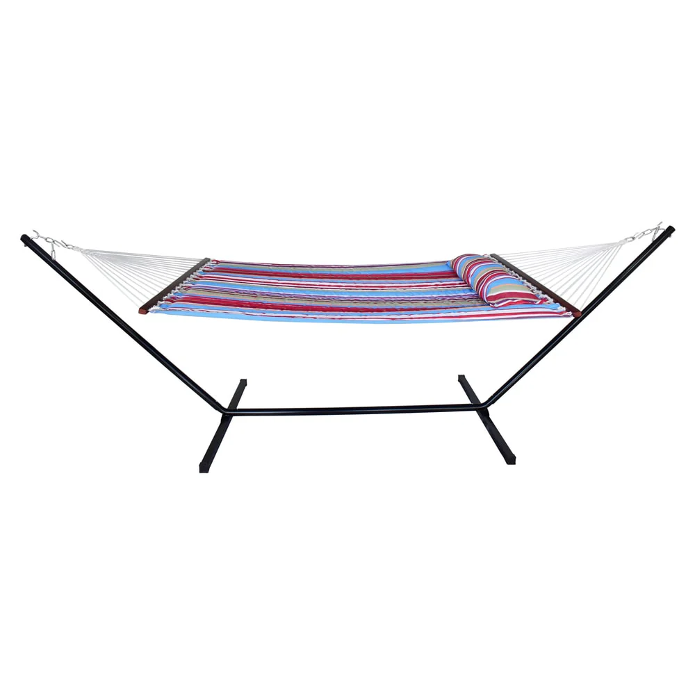 Hammock with Stand & Spreader Bars and Detachable Pillow, Heavy Duty, 450 Pound Capacity for Indoor/Outdoor (Blue Red)
