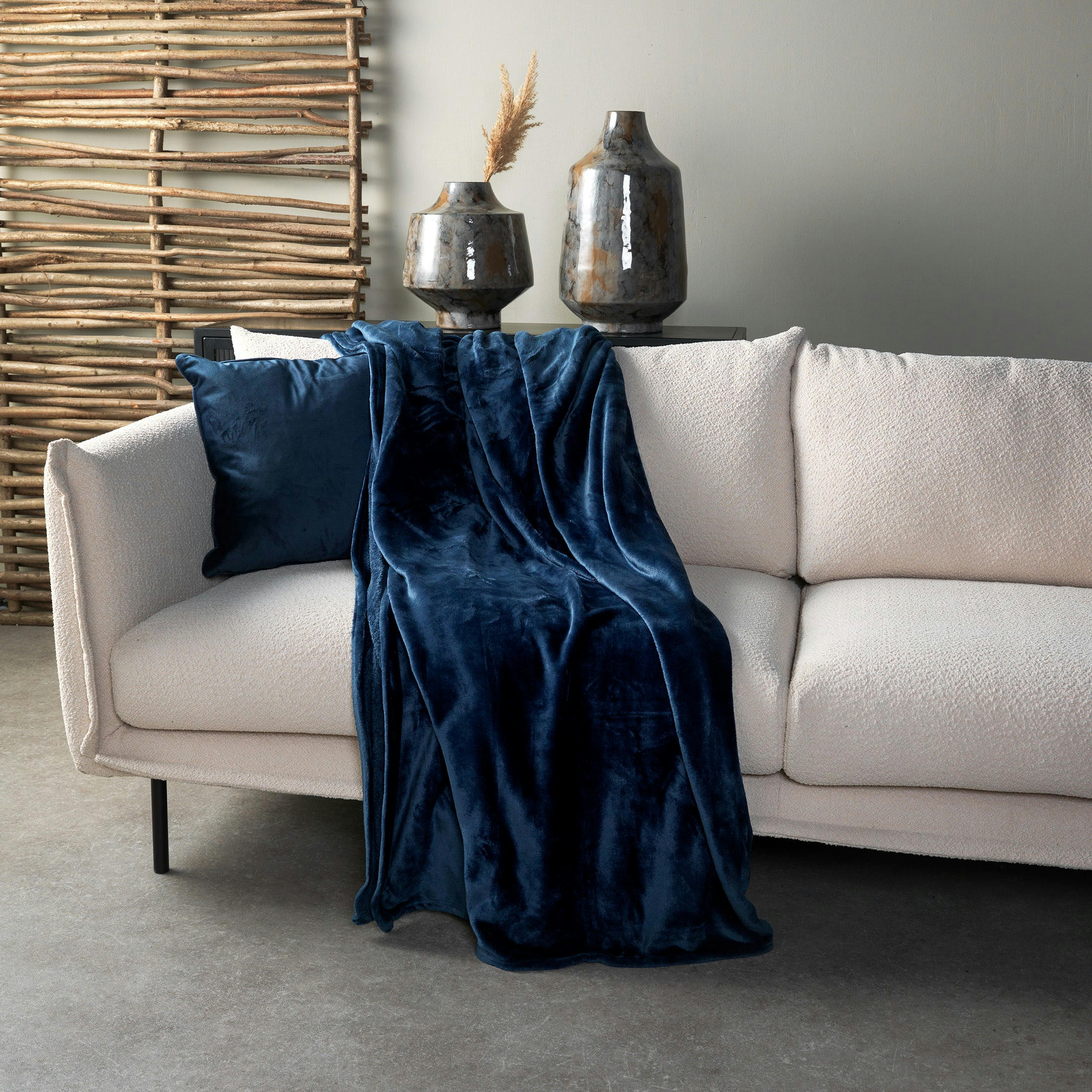 CHARLIE - Plaid bleu fleece 200x220 cm uni