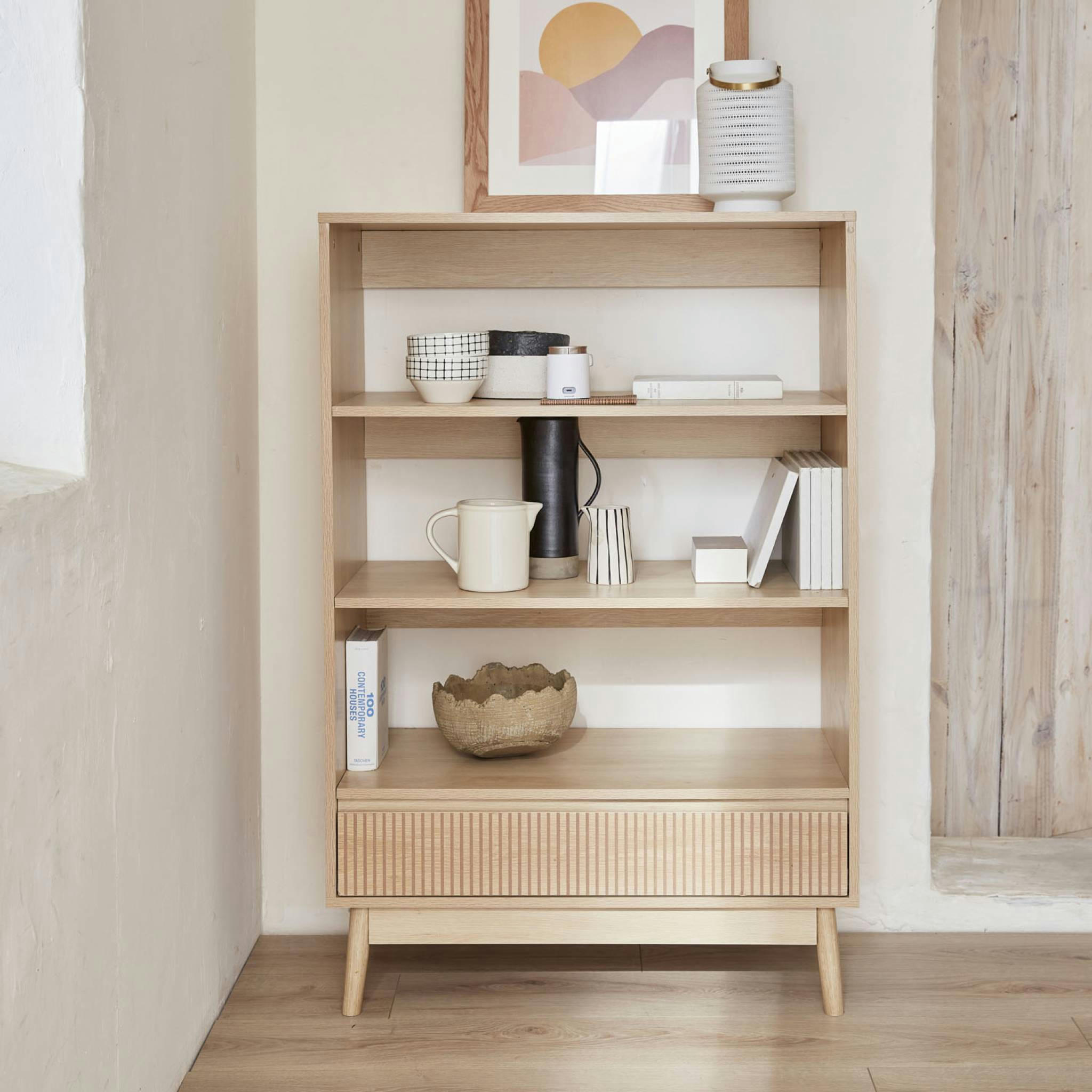 LINEAR - Etagère bibliothèque, décor bois - 3 niveaux