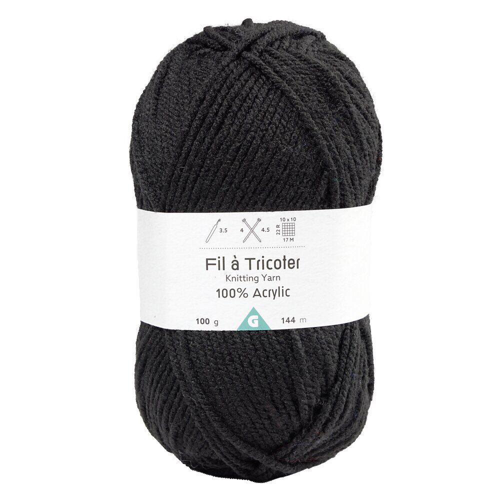 Pelote de fil à tricoter acrylique noir 100Gr