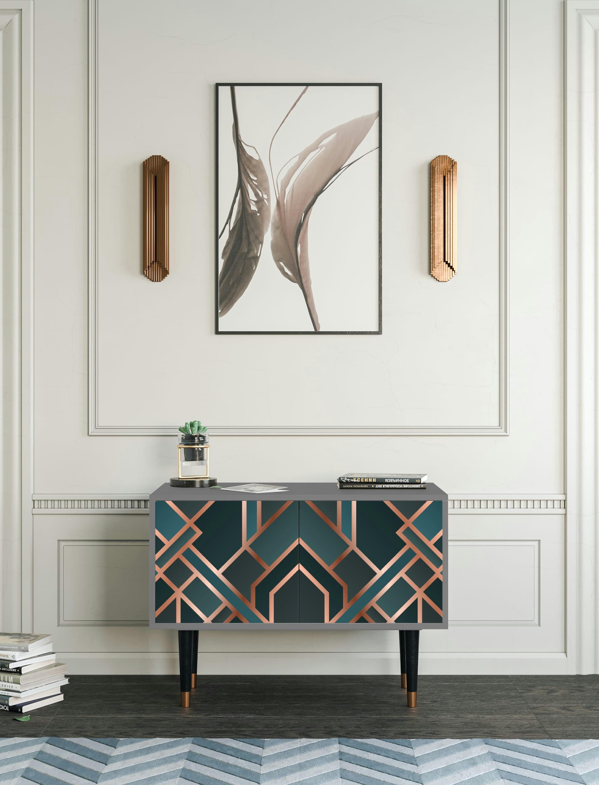 BRONZE CROSSROAD - Buffet bas  bleu-vert 2 portes L 94 cm