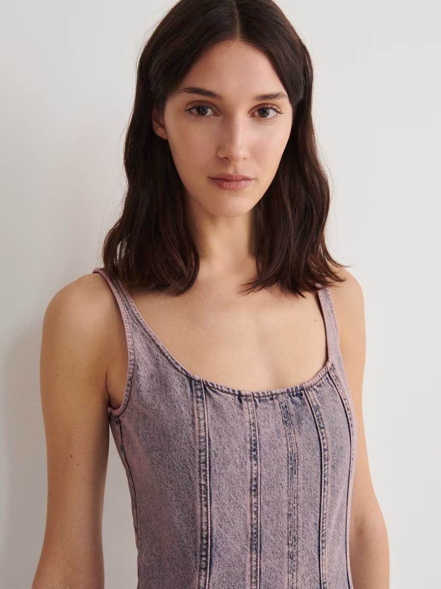 Denim Dress With Stitching