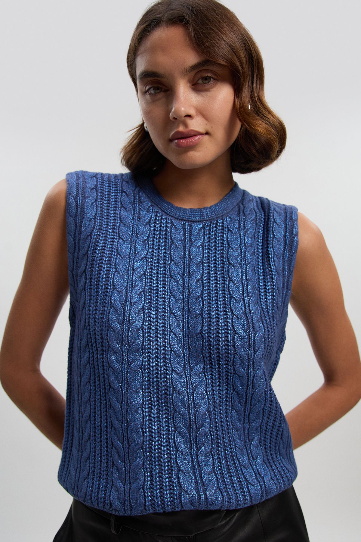 KarenMillen Foil Cable Knit Tank Top