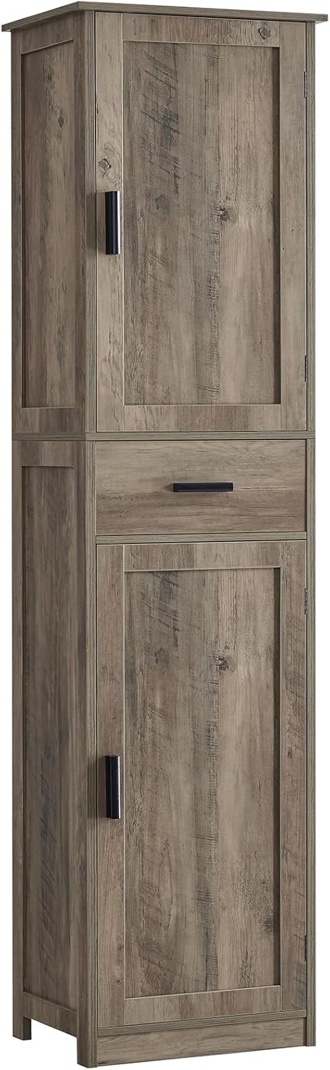 usikey 67'' Tall Storage Cabinet, Narrow Bathroom Floor Storage Cabinet with 4 Shelves & 2 Doors, for Bathroom, Living Room, Rustic Gray UNSNG040M