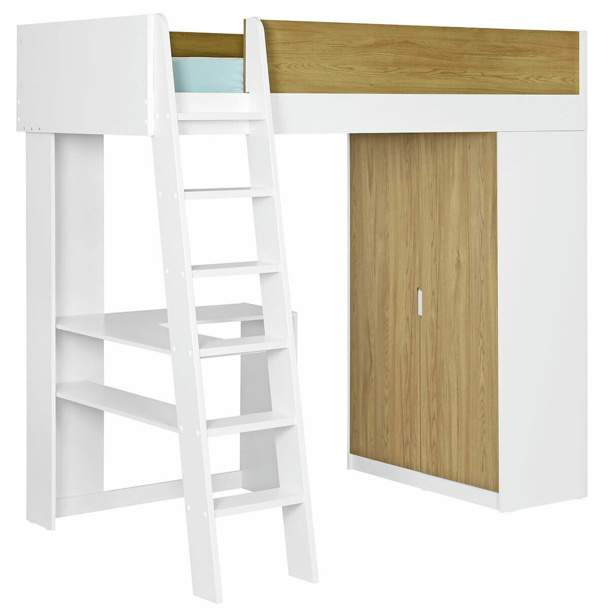 MEMPHIS - Lit mezzanine combiné 90x190 cm effet bois blanc et bois