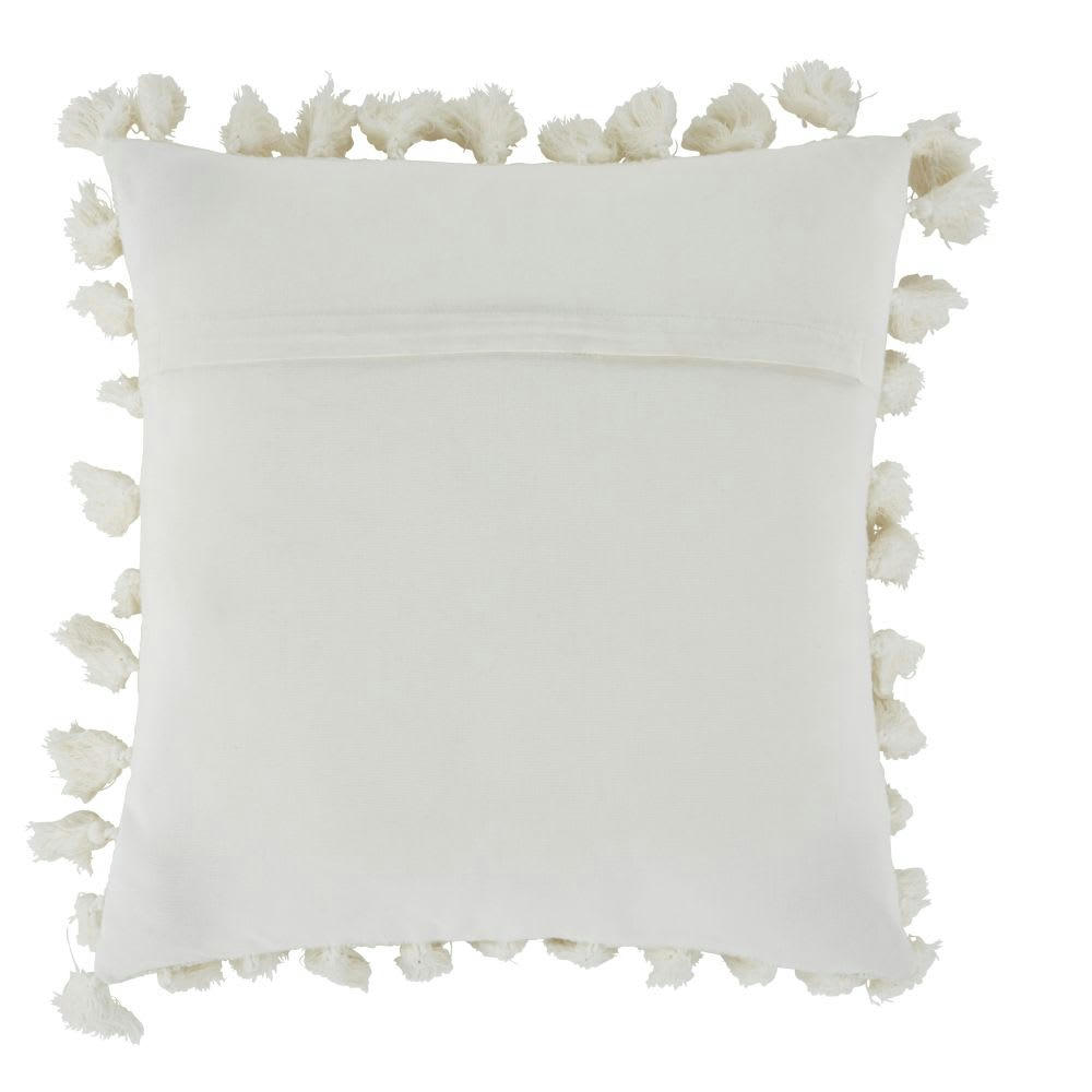 LIMANA - Coussin en coton écru avec pompons 50x50