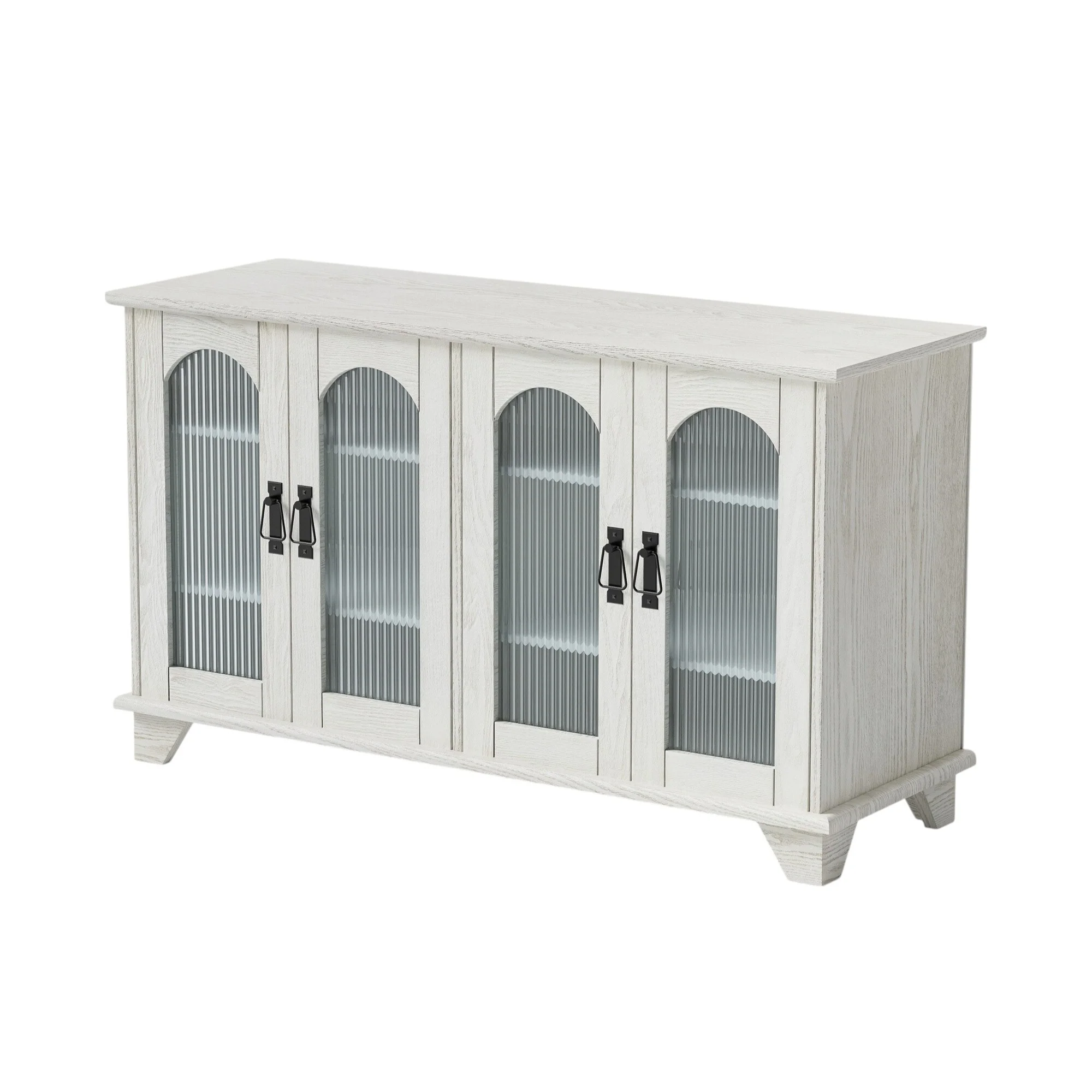 HomeRoots 45 White Ribbed Textured Glass And Wood Enclosed Storage TV Stand - 45 in. x 23 in. x 16 in.