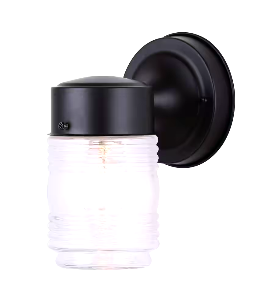 NOMA Jam Jar Clear Glass Outdoor Wall Light, Weather-Resistant, Black