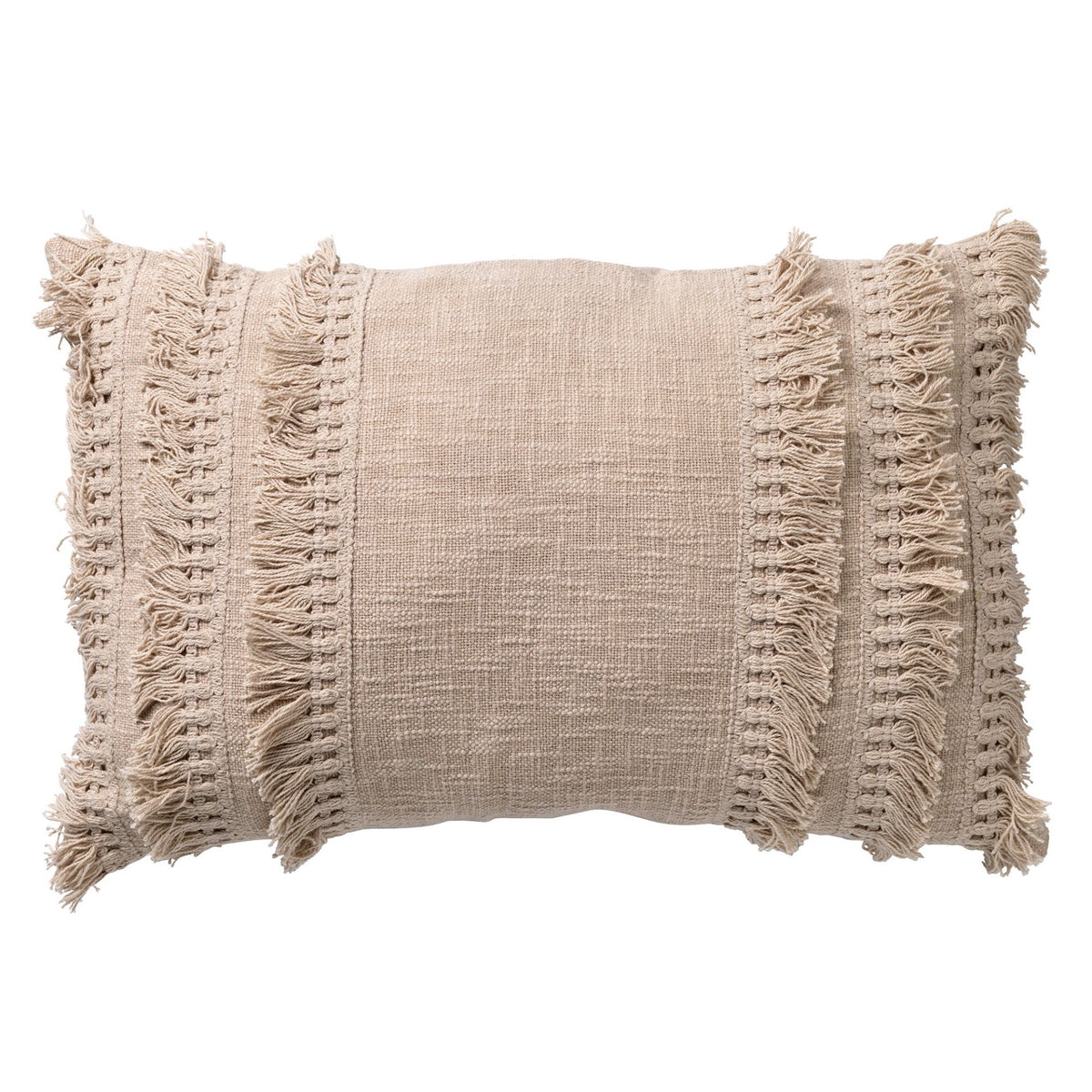 FARA - kussenhoes 40x60 cm - 100% katoen - met franjes - Pumice Stone - beige