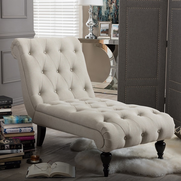 Mid-Century Beige Fabric Chaise