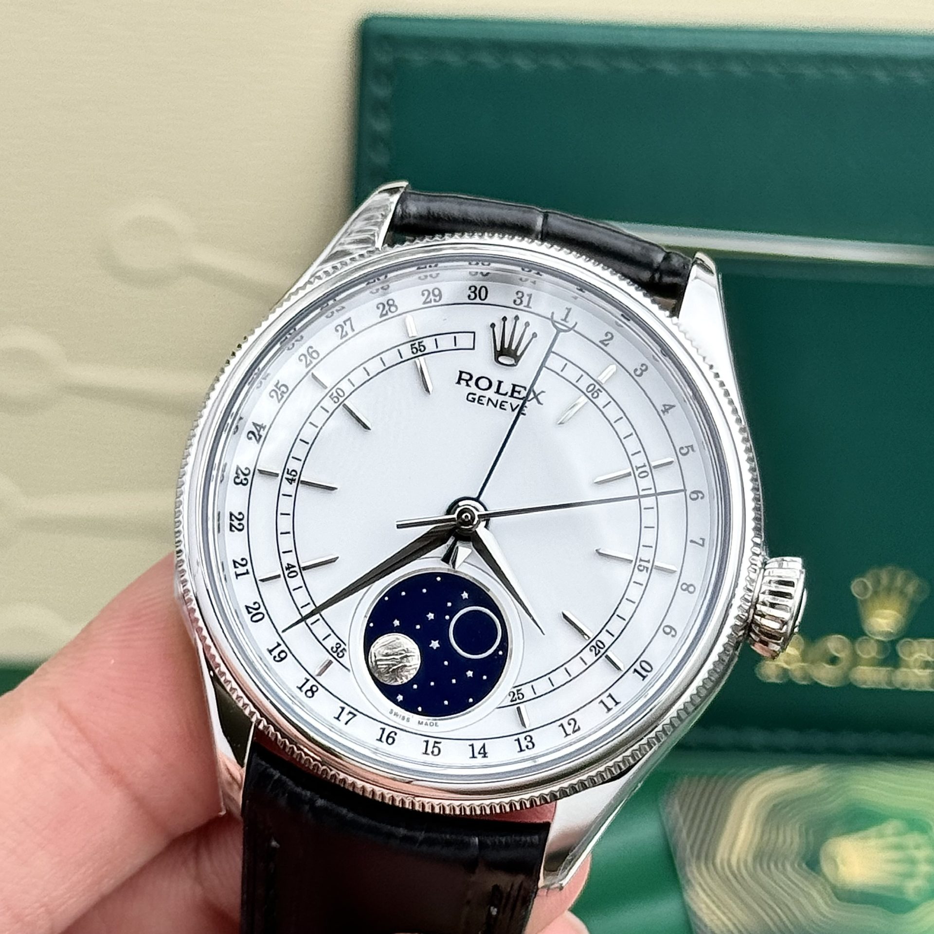 Rolex Cellini 316L Steel White Dial 39mm Leather AAA Replica