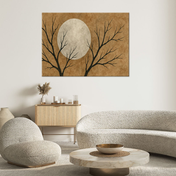 Feeby Obraz do salonu, Księżyc Drzewa Minimalizm Beżowy 60x40