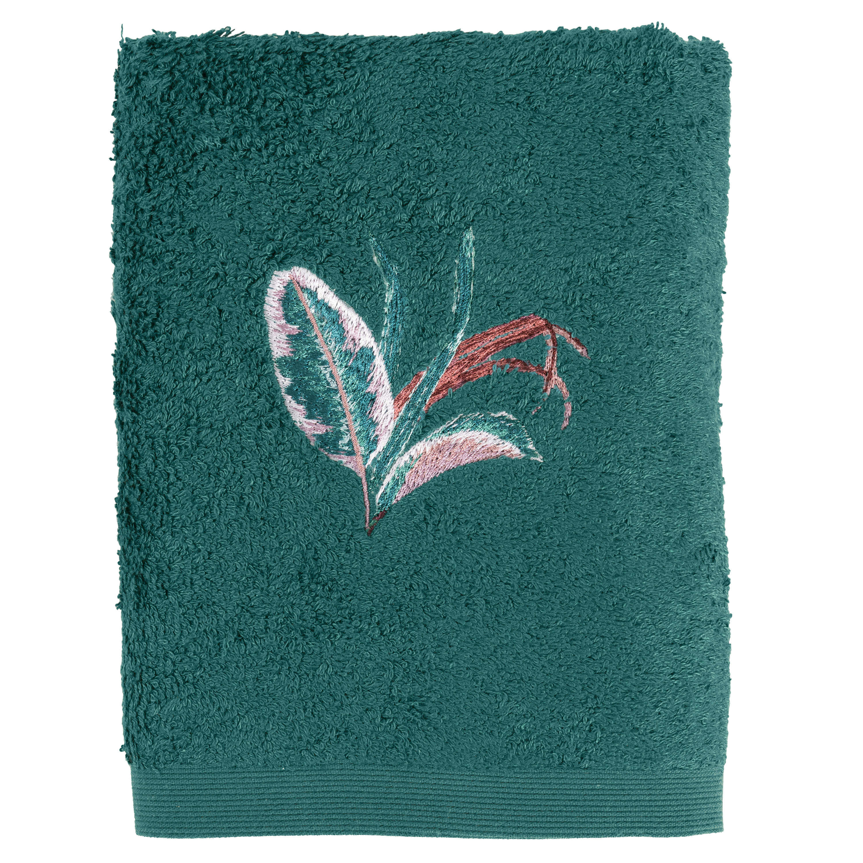 CALATHEA - Serviette de toilette coton brodé bouclette vert 50x90