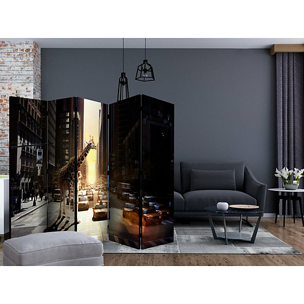 Paravent Girafe Urbaine - Séparateur Espace Original 225 x 172 cm Gris et Bronze