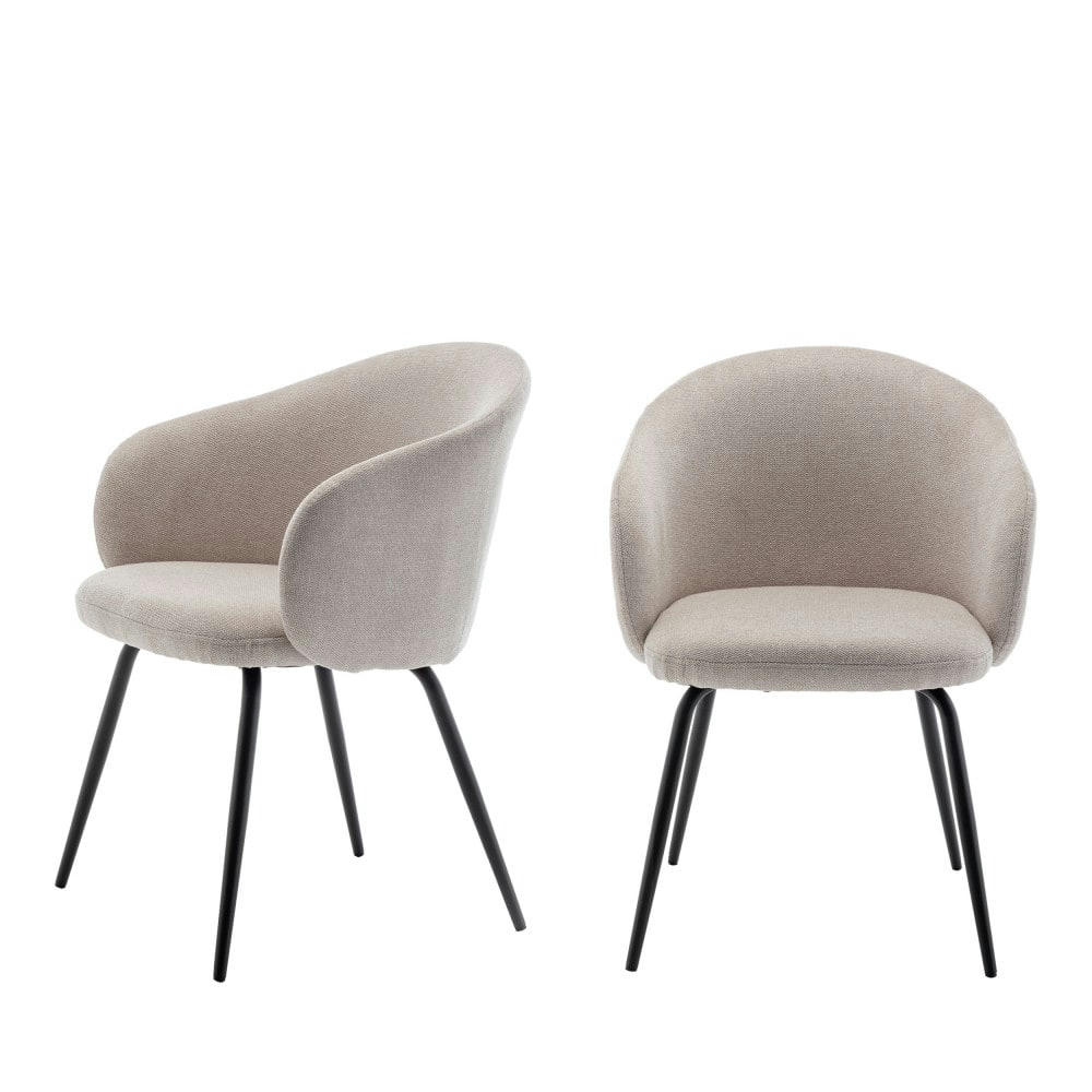 CALABRA - Lot de 2 fauteuils de table en tissu et métal beige