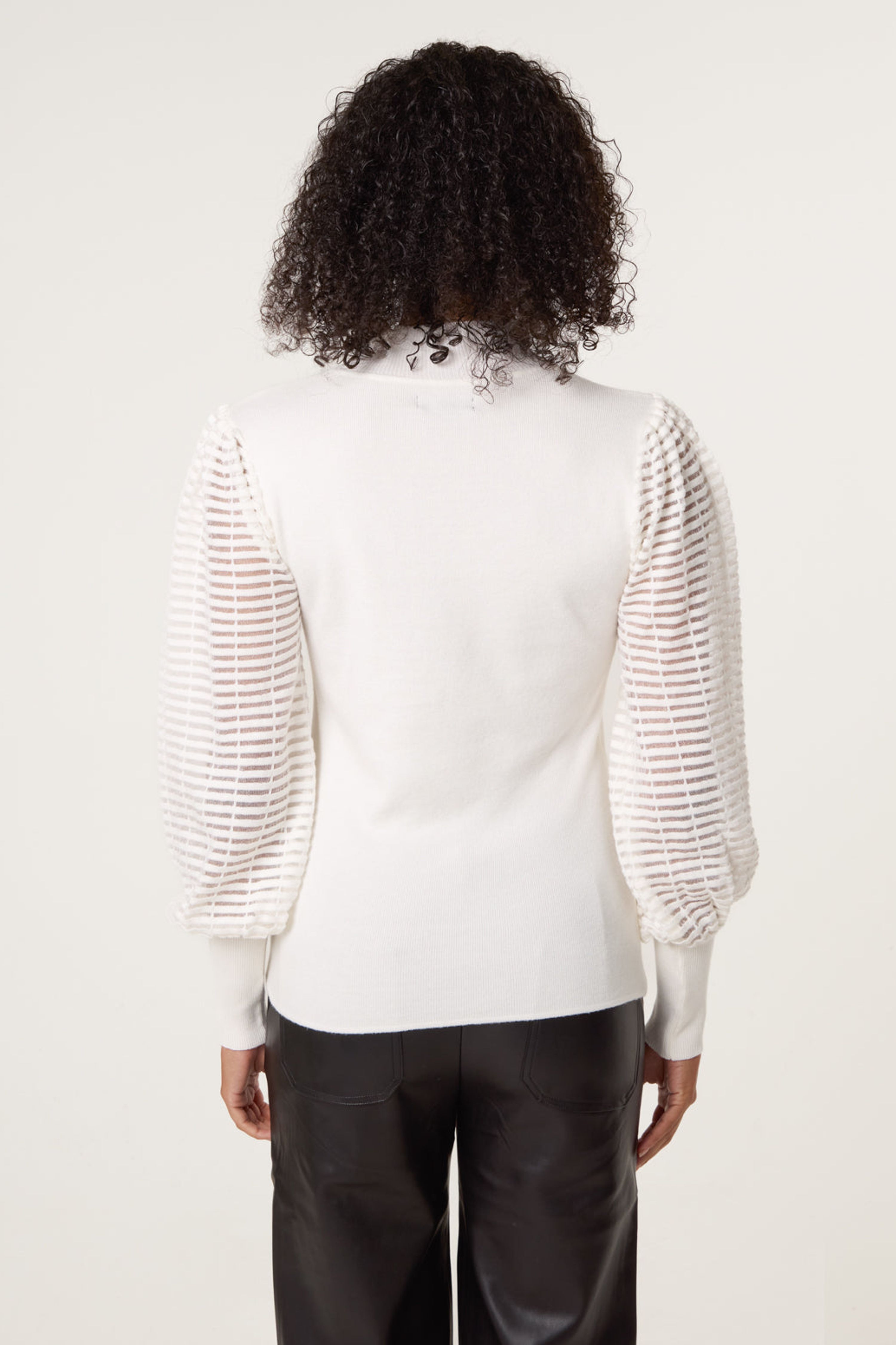 Blue Vanilla Ivory Semi-Sheer Mesh Panel Long Sleeve Jumper
