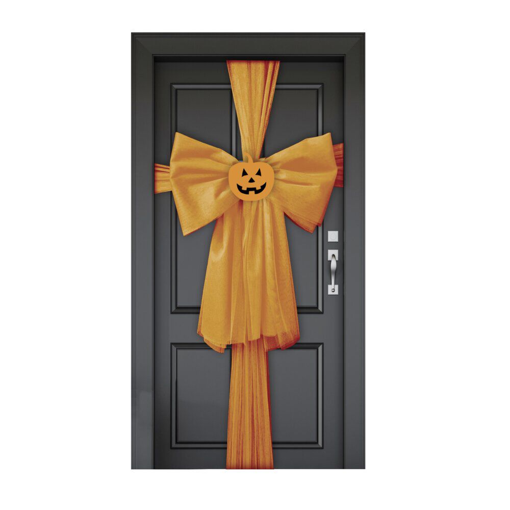 Décoration de porte Halloween noeud orange avec citrouille 160xH232cm