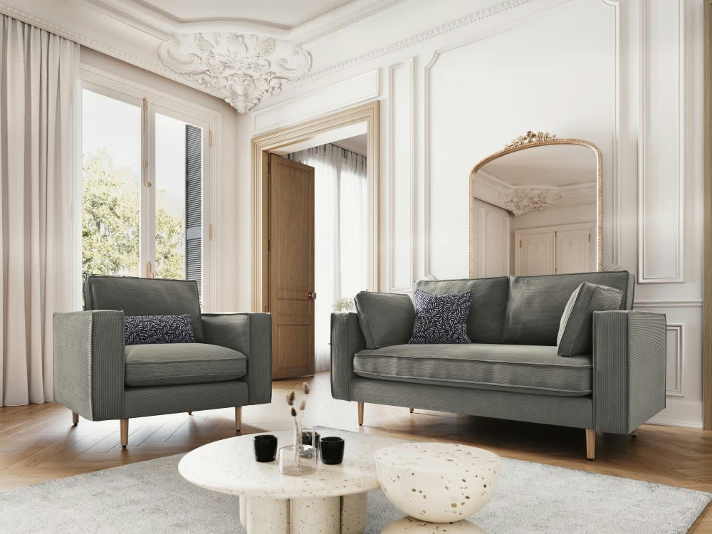 ALEXIS - Fauteuil 1 place en tissu structuré gris clair