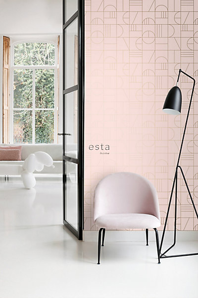 ESTAhome papier peint art déco rose clair et or 53 cm x 10.05 m