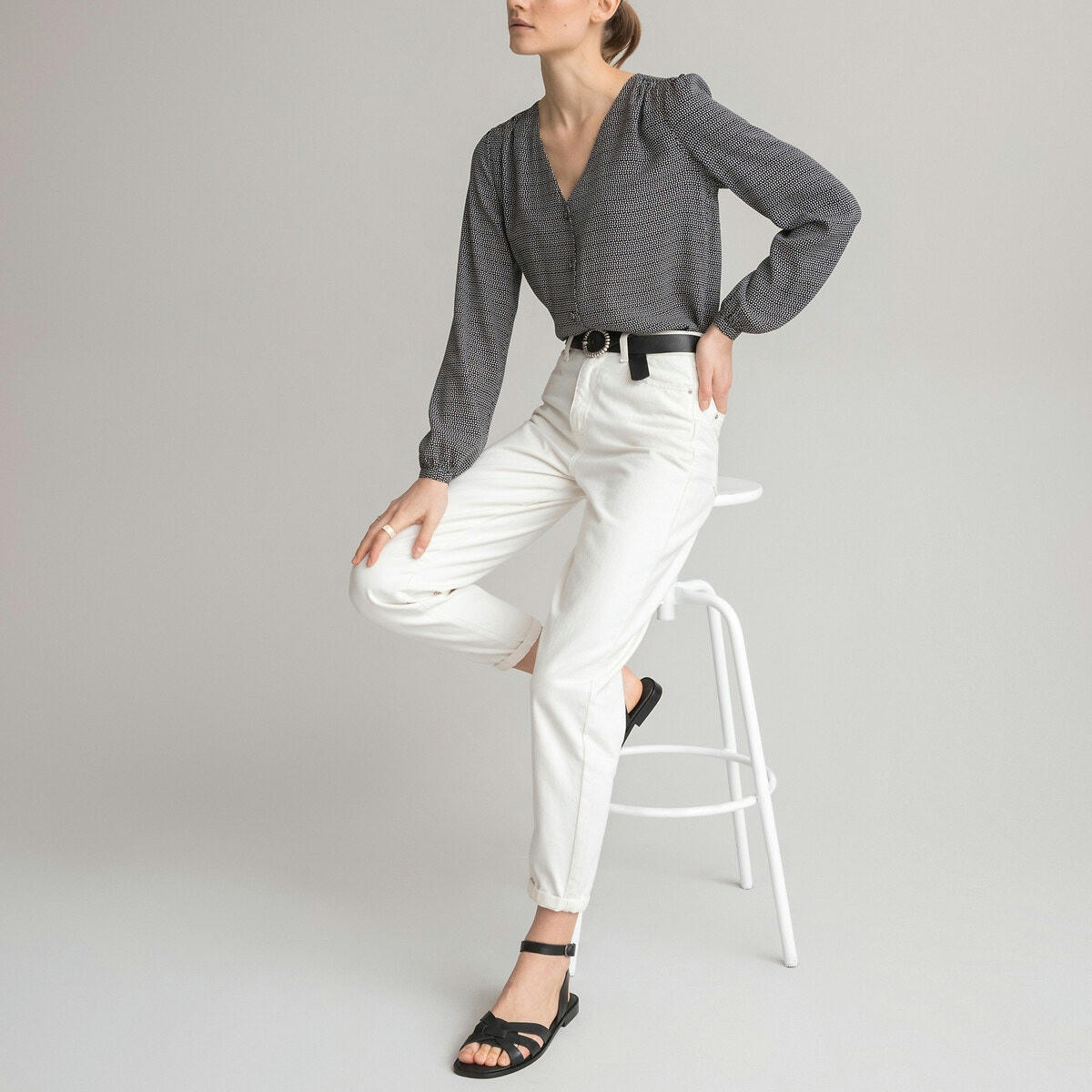 Chemise décolleté v, manches 3/4 imprimée