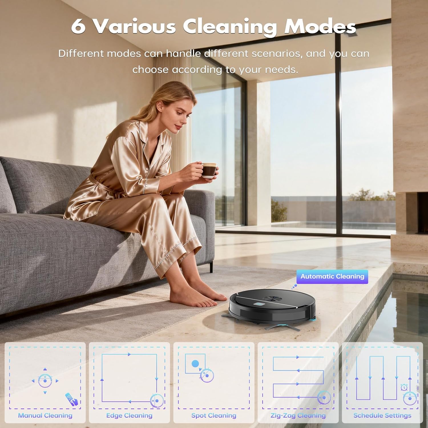 ECOHOME Robot Vacuum and Mop Combo,3500Pa Powerful Suction, with Wi-Fi/App/Remote,2 in 1 Mopping Robot Vacuum Cleaner,Dustbin and Watertank, for Pet Hair,Hard Floors and Low Pile Carpet Black