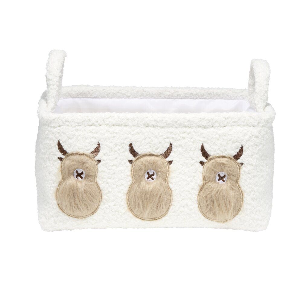 Panier de rangement vache Highland tissu bouclette petit format L30cm