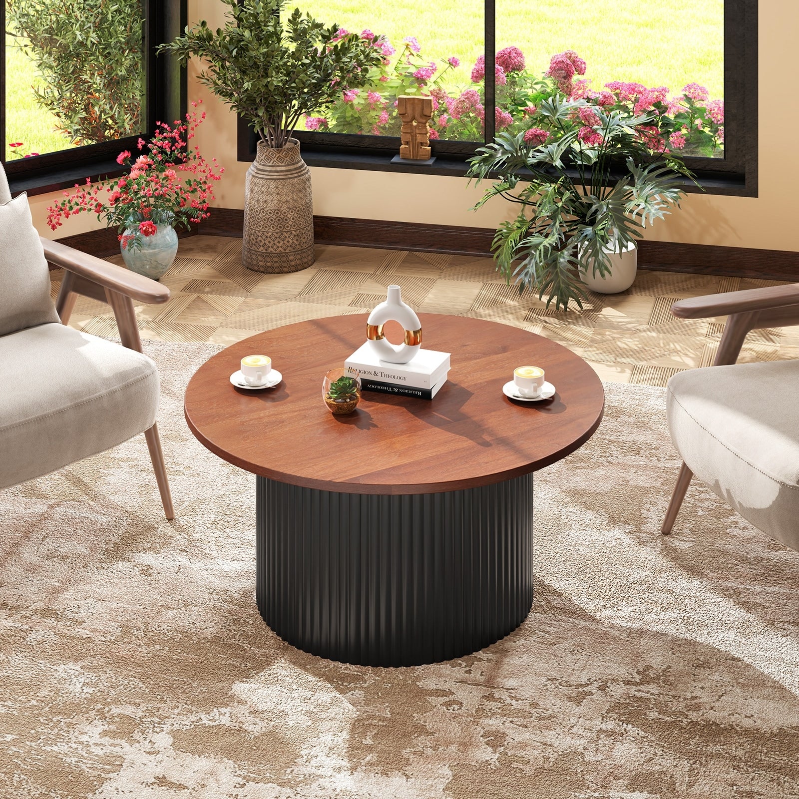 32 Round Wood Coffee Table for Living Room or Office Decor with MDF Top and Solid Frame - 32 x 32 x 16