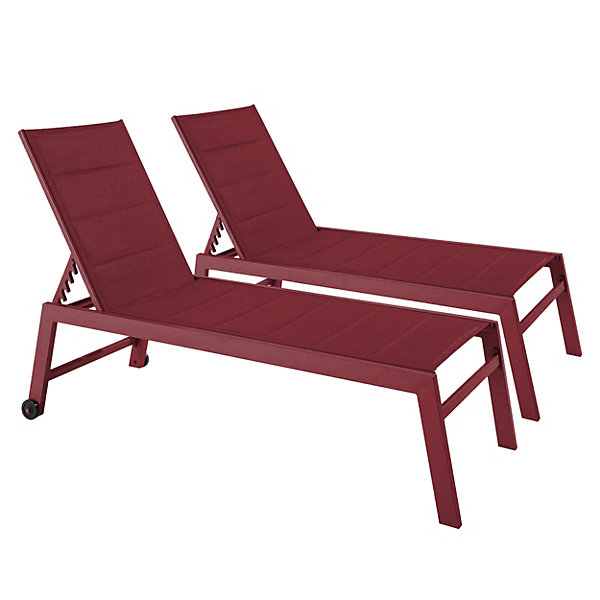 Lot de 2 bains de soleil en aluminium et textilène pourpreOviala