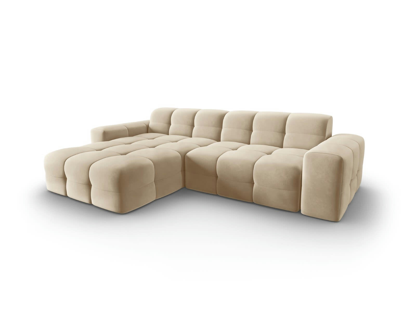 KENDAL - Canapé d'angle gauche 4 places en tissu velours beige clair