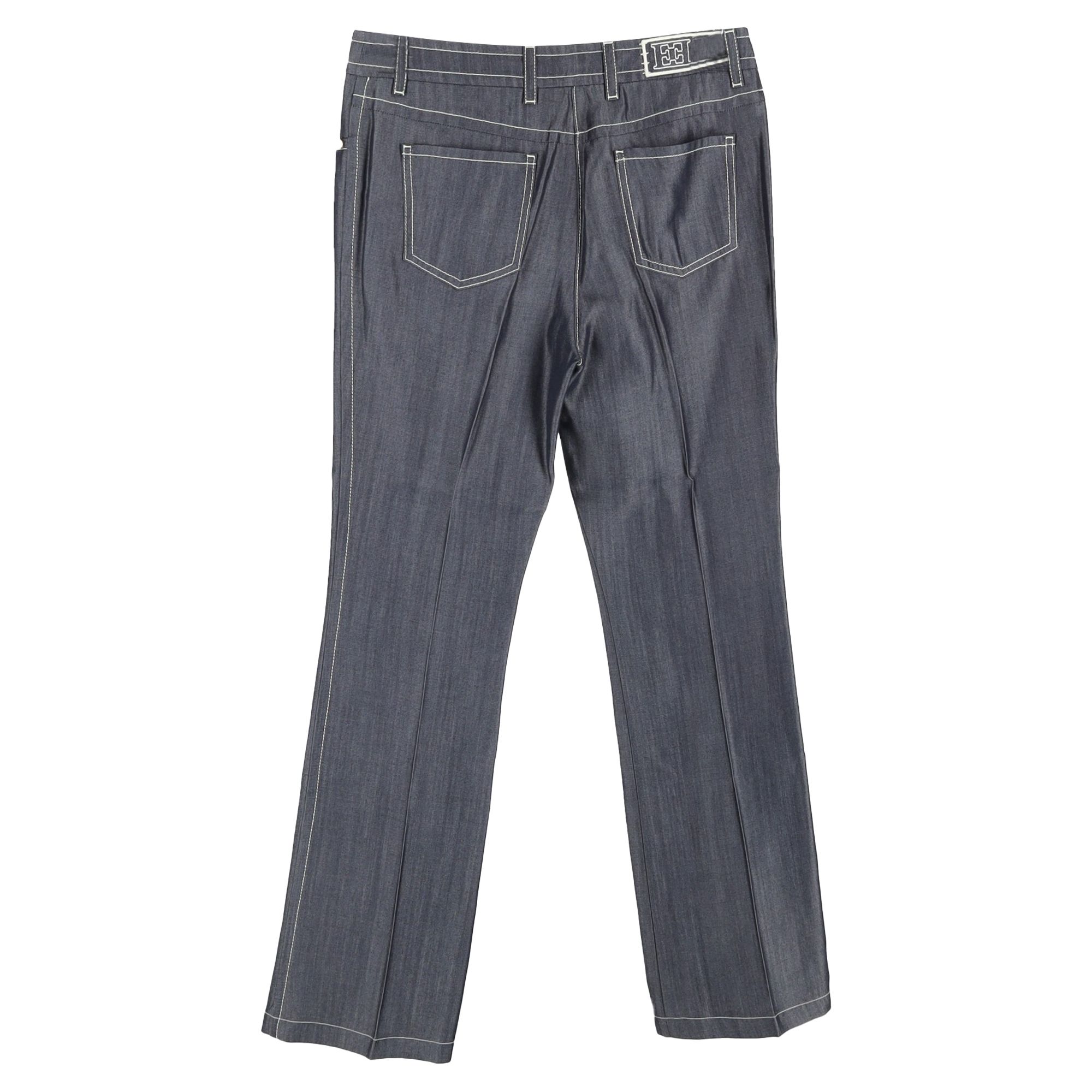 ESCADA Preloved Visible Stitch Detail Straight-Leg Trousers in Grey Cotton