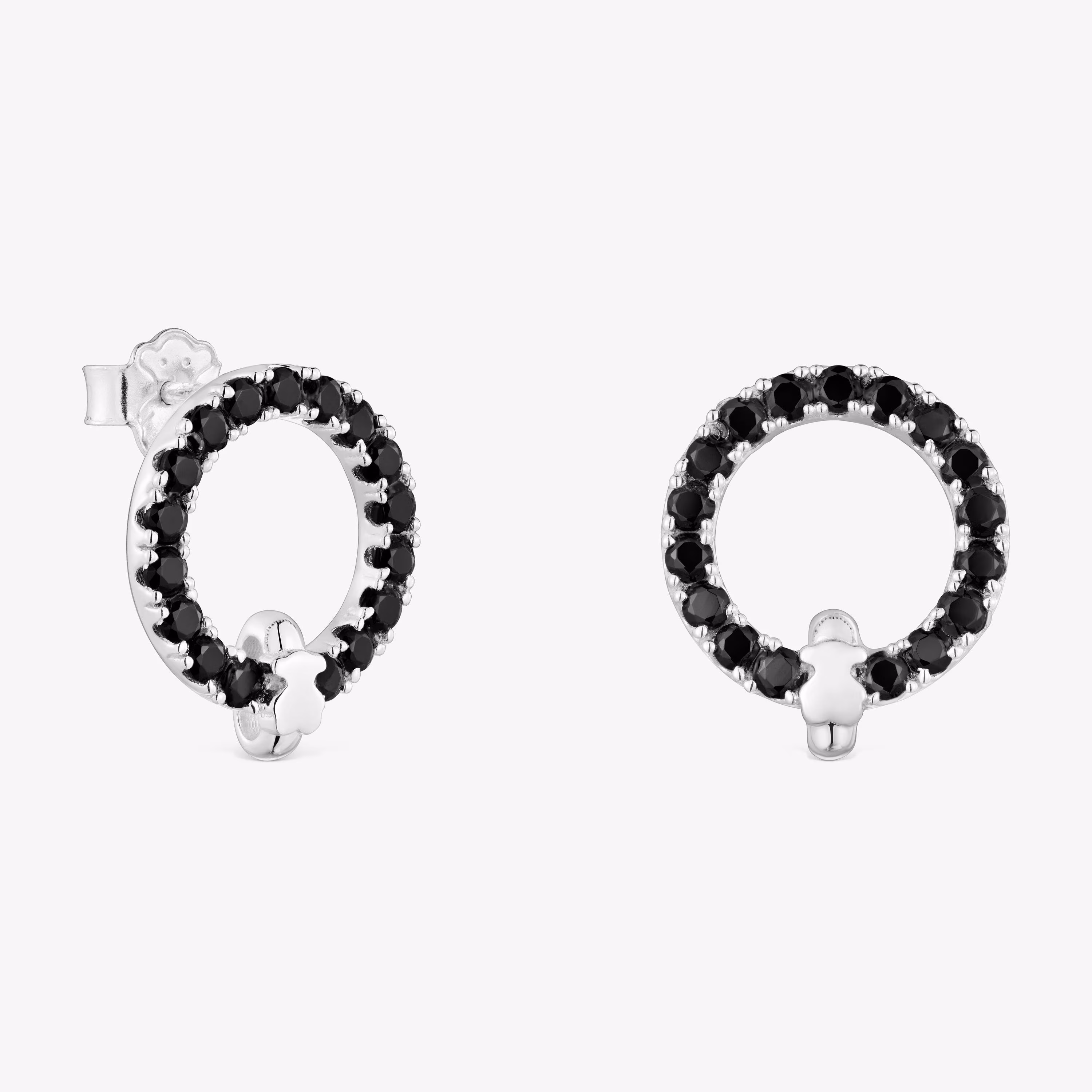 Pendientes círculo de plata y espinela negra Straight