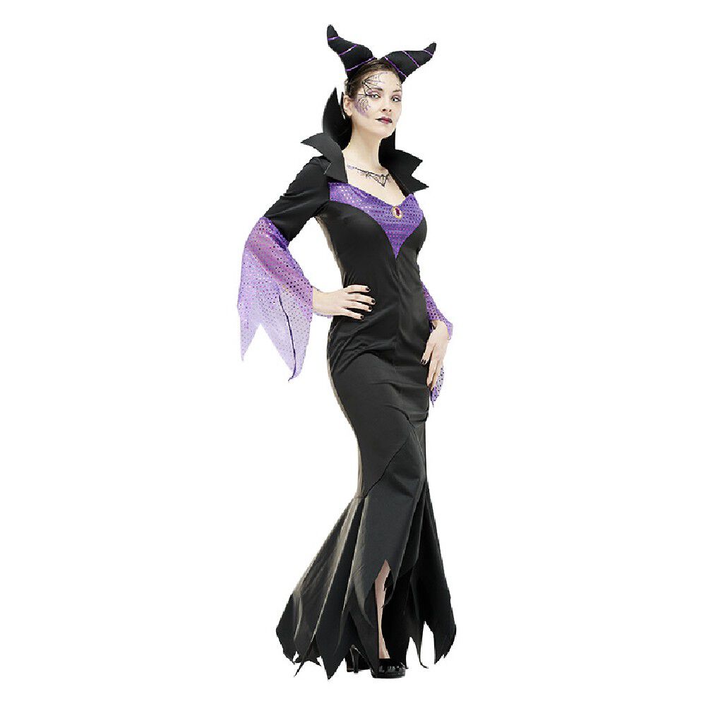 Déguisement adulte Halloween reine maléfique noir violet taille S