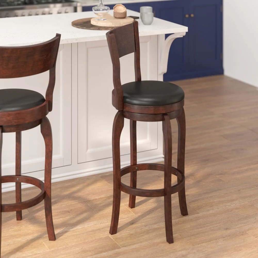 Commercial Upholstered Wooden Swivel Bar Stool